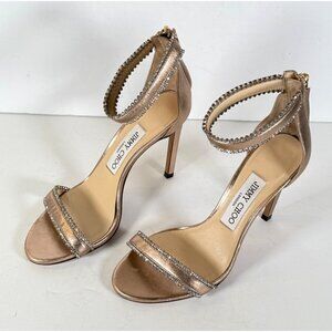 Jimmy Choo Dochas Jeweled Metallic Leather Ankle Strap Sandals